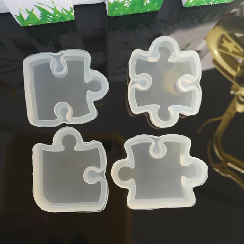 4 PièCES/ensemble Gros Puzzle Pièce Pierre Gemme Cristal Résine époxy Moule Bijoux à Bricoler Soi-même Pendentif Faisant Des Outils époxy Trans thumbnail