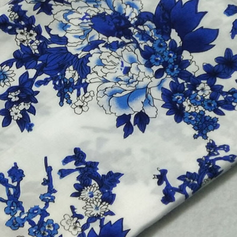100% Rayonne Lisse Bleu Et Blanc Porcelaine Tissu 100x140cm Tissu Fleuri Patchwork Bricolage Couture Tissu Robe Décor à La Maison