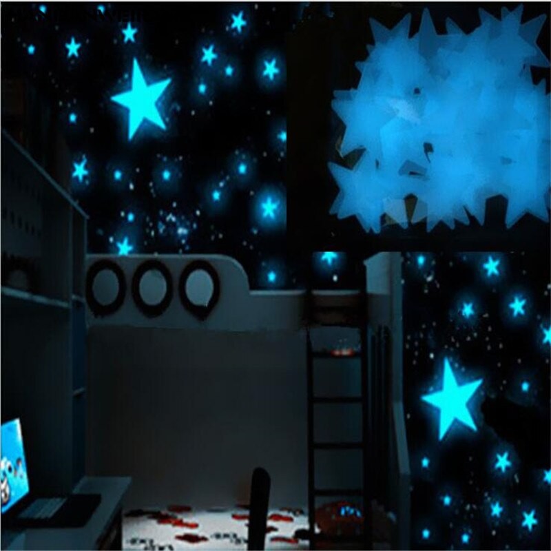Autocollant Fluorescent Mural 3D Bleu Foncé 3CM | Étiquette étoile Lumineuse, Couleur De La Chambre D'enfant, Décoration De La Maison, 100 PièCES thumbnail