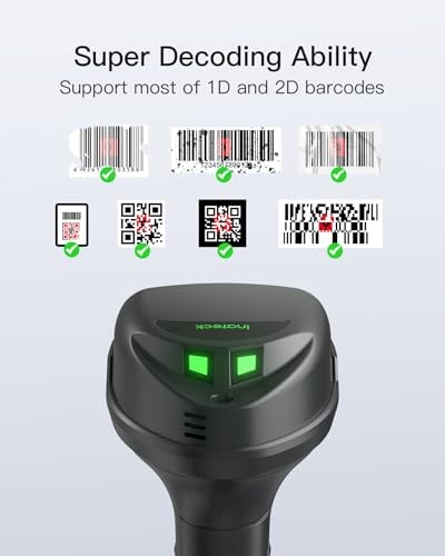 Inateck Wireless Barcode Scanner, 1D/2D QR Code Scanner with Smart Base, Bluetooth/2.4G/USB 3-in-1 Connectivity, Compatible with Windows/iOS/Android/M thumbnail