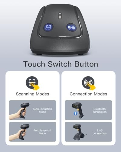 Inateck Wireless Barcode Scanner, 1D/2D QR Code Scanner with Smart Base, Bluetooth/2.4G/USB 3-in-1 Connectivity, Compatible with Windows/iOS/Android/M thumbnail