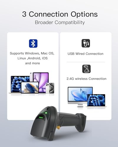 Inateck Wireless Barcode Scanner, 1D/2D QR Code Scanner with Smart Base, Bluetooth/2.4G/USB 3-in-1 Connectivity, Compatible with Windows/iOS/Android/M thumbnail