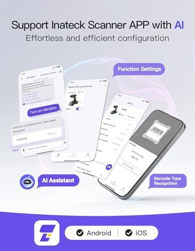 Inateck Wireless Barcode Scanner, 1D/2D QR Code Scanner with Smart Base, Bluetooth/2.4G/USB 3-in-1 Connectivity, Compatible with Windows/iOS/Android/M thumbnail