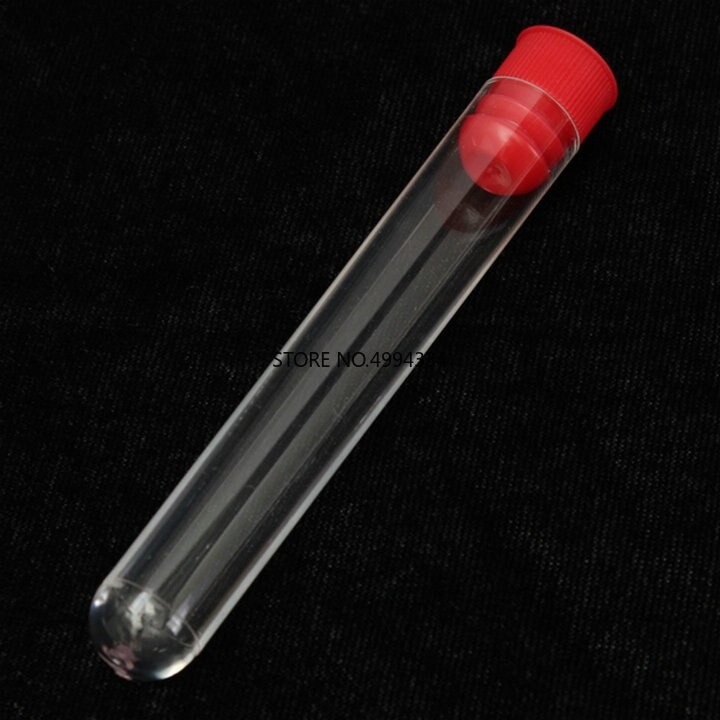 100 PièCES 12x100mm Tubes à Essai En Plastique Transparent Avec Bleu/rouge Bouchon Poussoir Bouchon Pour La Sorte Des Expériences Et Des Essais