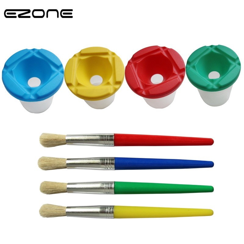 EZONE 4 PièCES Pinceau + 1PC Seau De Lavage Pour Enfants Enfants Aquarelle Huile Gouache Acrylique Peinture Soies Brosses Art Supply
