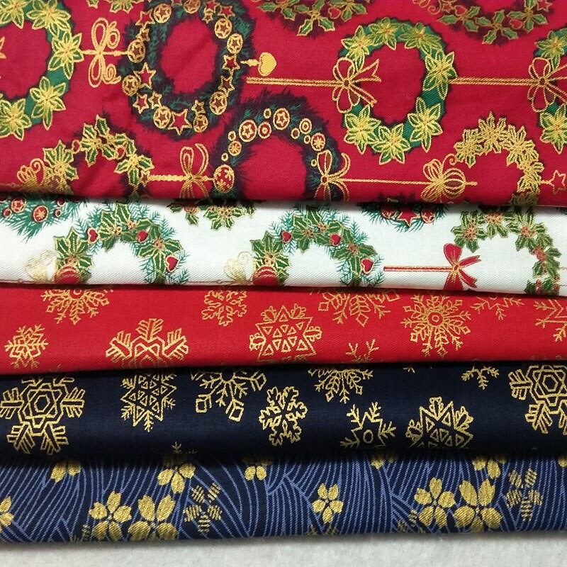 100% Coton ViaPhil 25x23cm Rouge Bleu Marine Blanc Noël or Estampage Guirlande Flocon De Neige Sakura FlowerPatchwork Décor à La Maison thumbnail
