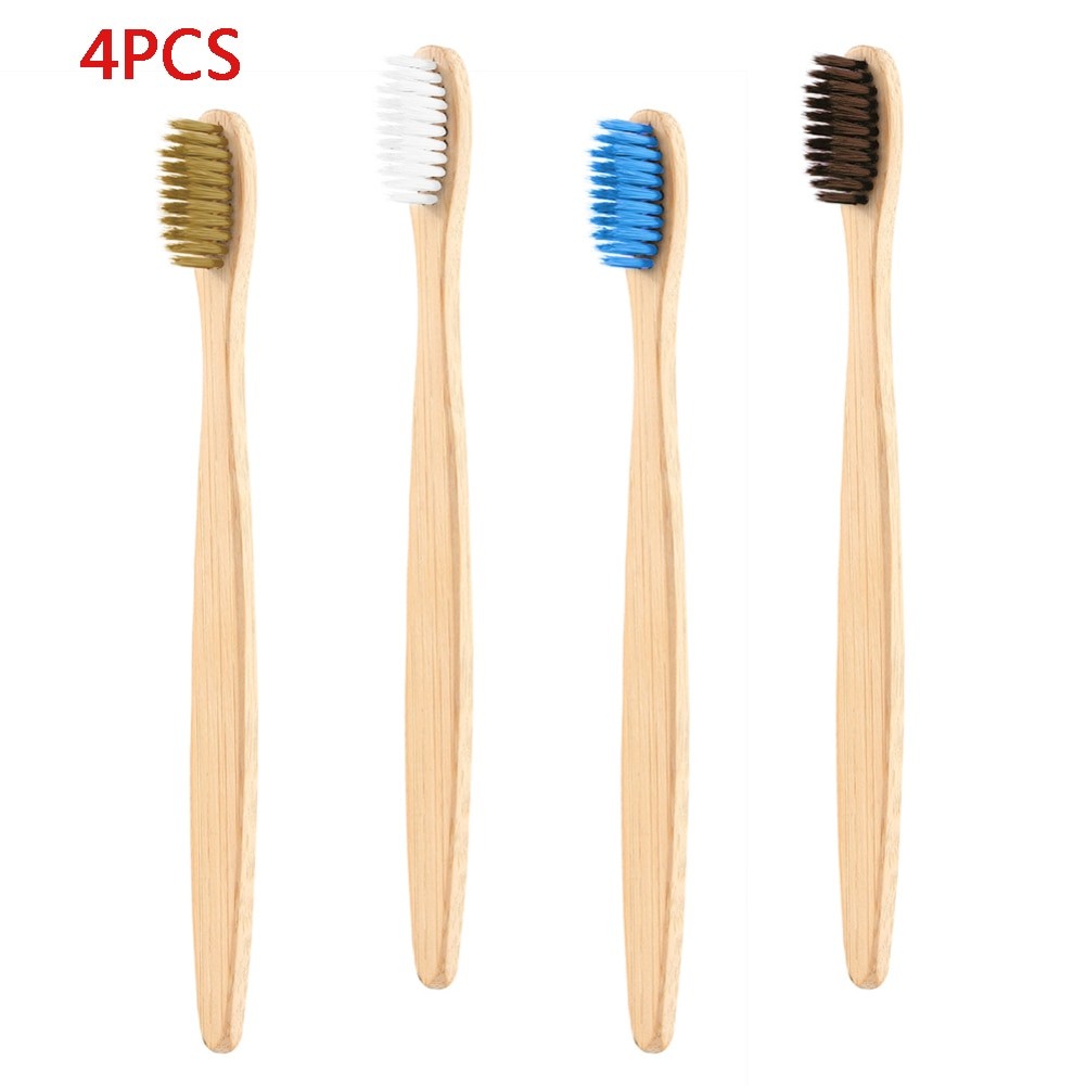 4 PièCES/1 Pc Adultes Soins Buccaux Poignée En Bambou Nature Brosse à Dents En Bois Doux 4 Couleurs Soies Nettoyage Brosse à Dents De Voyage