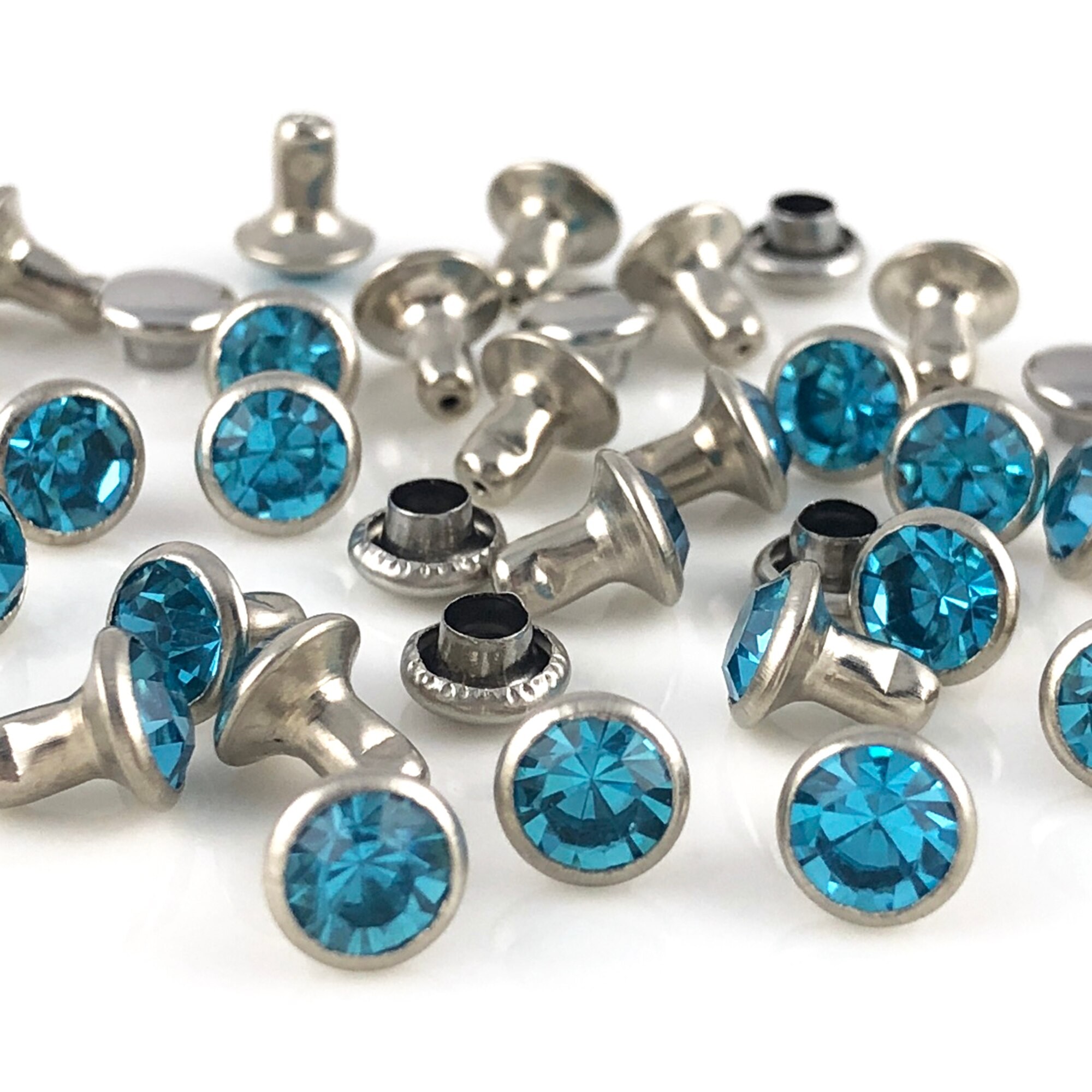 Yoranyo-clous Aigue-marine Bleu | 4MM, CZ + + Cristaux Rivets Strass Rivets, Vêtement Artisanal, Punk Pour La Fabrication, 100 Ensembles