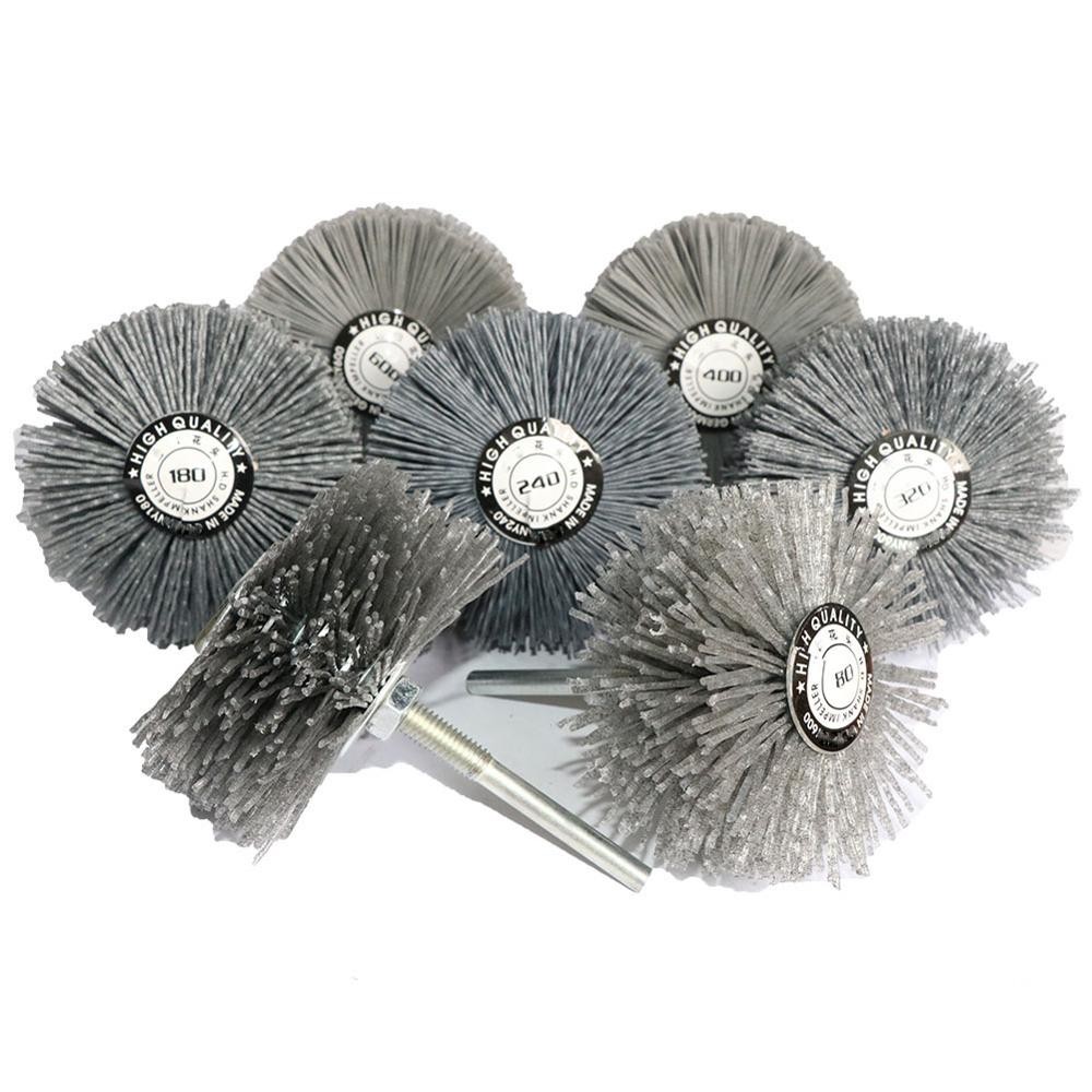 2 PièCES/5 PièCES 80mm Foret Abrasif En Nylon Fil Meule Radiale Soies Brosse De Polissage Pour Meubles En Bois 1/4 