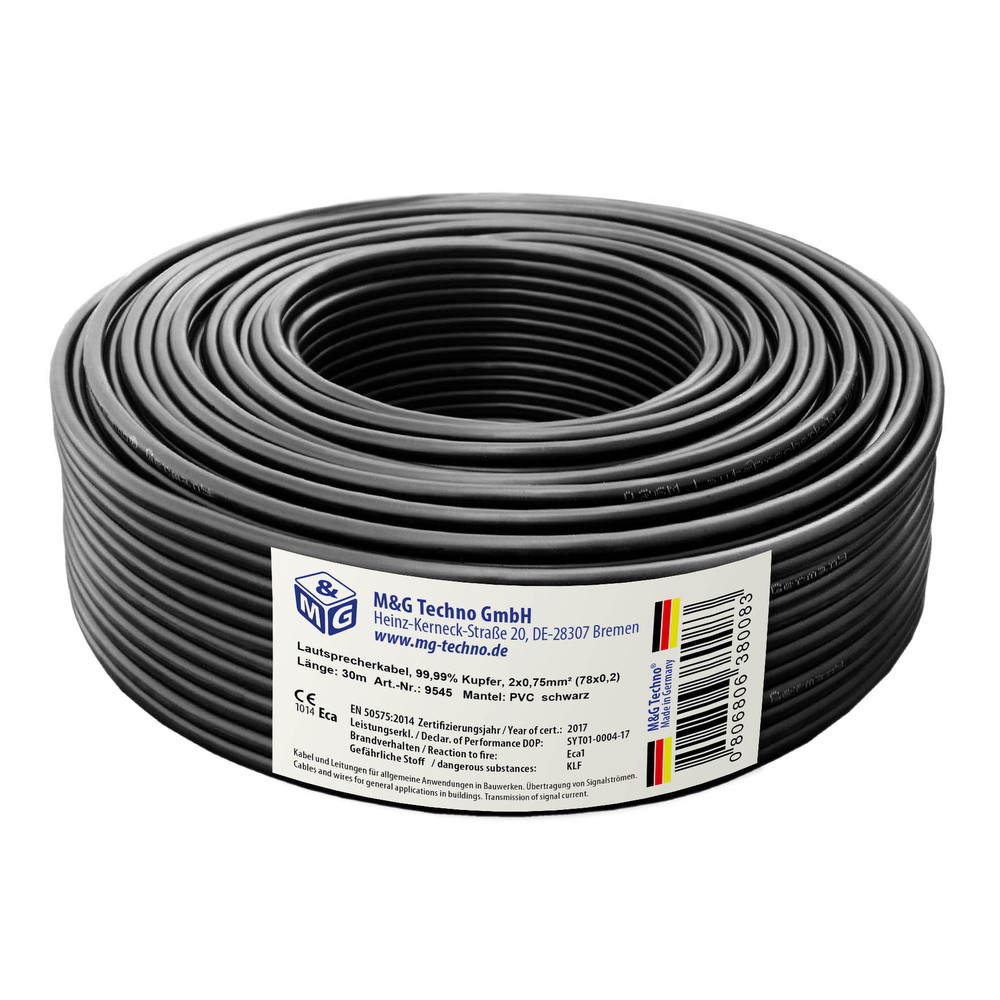 Lautsprecherkabel 30m 2x0,75mm² Echtes Kupfer Audio Schwarz Made in Germany