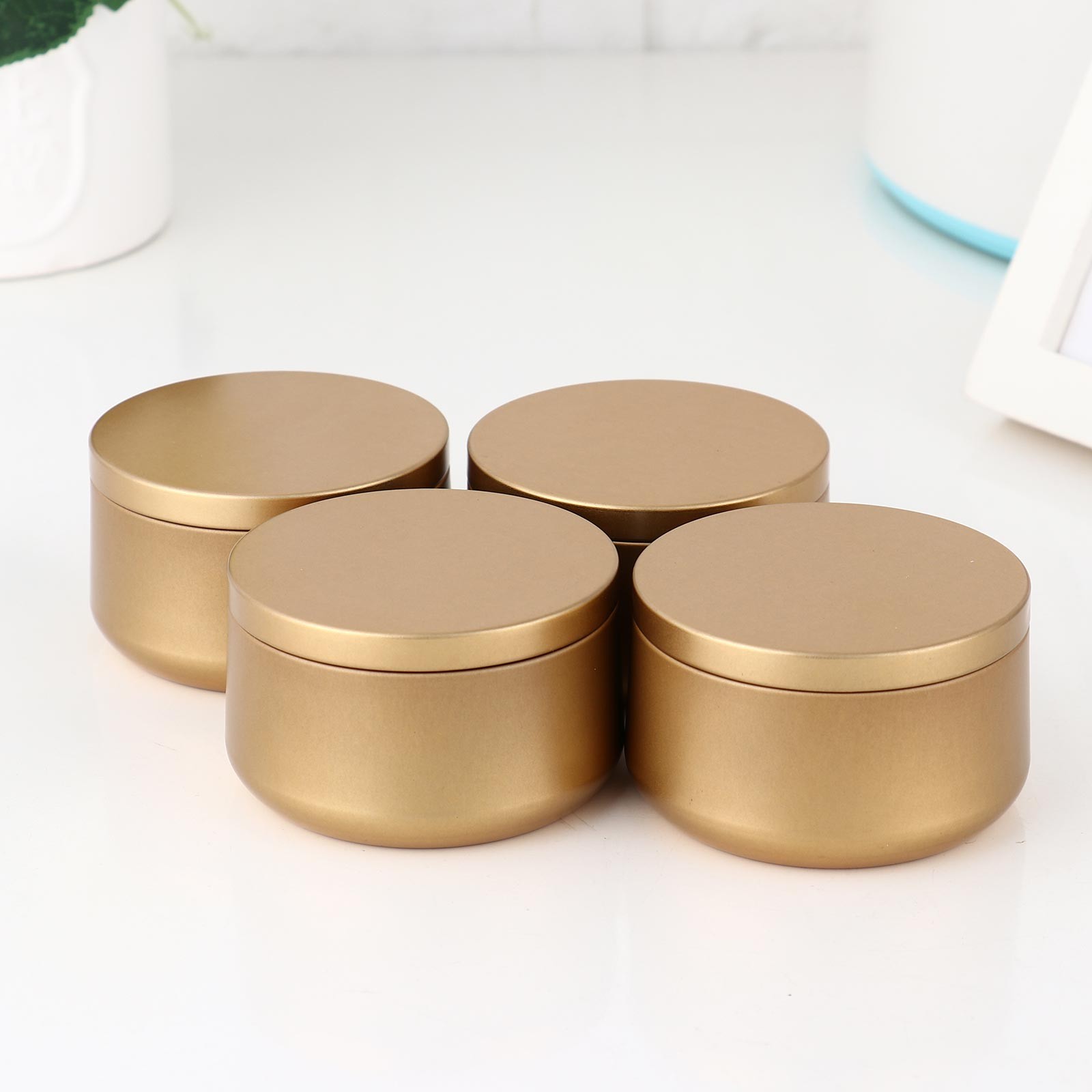 4 Boîtes De Bougies De Récipient De Thé De Boîte De Sucrerie De Pot De Tambour De Fer-blanc Avec Le Couvercle Pour La Bougie à Bricoler Soi-même thumbnail