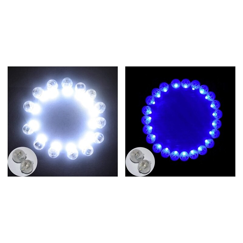 200 PièCES LED Ronde Flash Ball Lampe Ballon Lumière Longue Veille Temps Pour La Fête-100 PièCES Bleu & 100 PièCES Blanc thumbnail