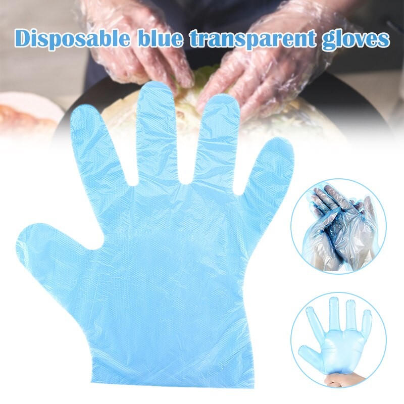 100/200/300 PièCES Gants Transparents Bleus Jetables Gants En Plastique Jetables Pour La Production De L'industrie Alimentaire Ye
