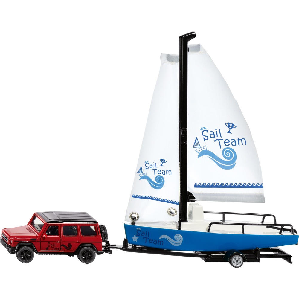 2564, Mercedes-AMG G65 with Sailboat, 1:50, Metal/Plastic, Red/Blue, Incl. Metal Trailer, Multi-functional