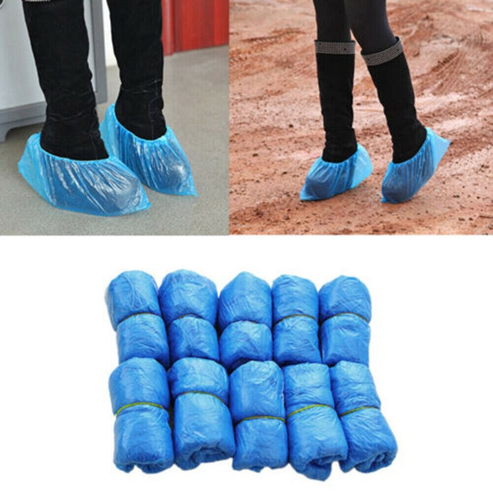 100 Pcs/Pack Jetable Bleu PE Plastique Sur Chaussures étanche à La Poussière Chaussure Botte Couvre Maisons Extérieur Tapis Protecteurs
