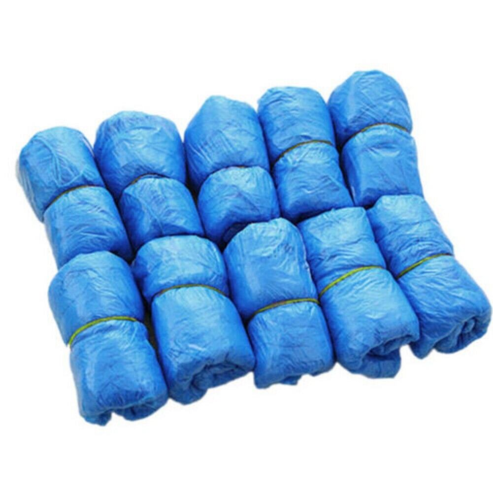 100 Pcs/Pack Jetable Bleu PE Plastique Sur Chaussures étanche à La Poussière Chaussure Botte Couvre Maisons Extérieur Tapis Protecteurs thumbnail