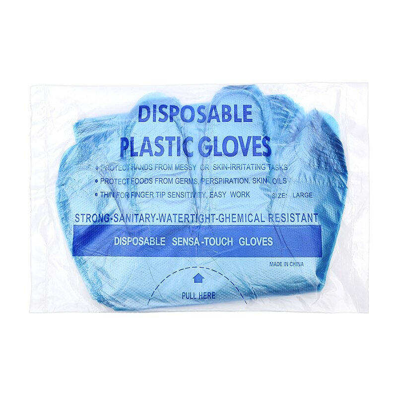 100/200/300 PièCES Gants Transparents Bleus Jetables Gants En Plastique Jetables Pour La Production De L'industrie Alimentaire P7Ding