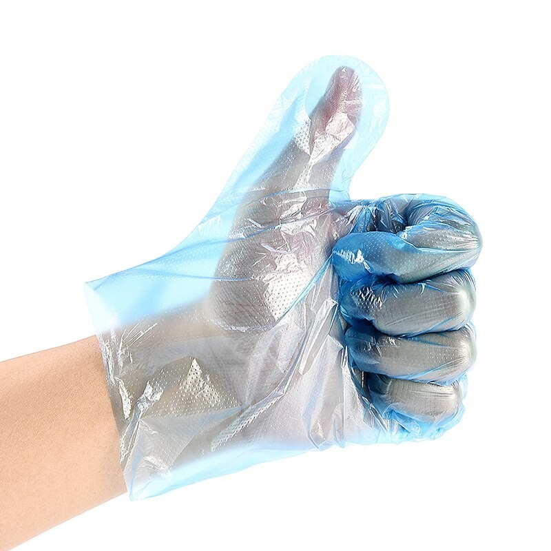 100/200/300 PièCES Gants Transparents Bleus Jetables Gants En Plastique Jetables Pour La Production De L'industrie Alimentaire TB thumbnail