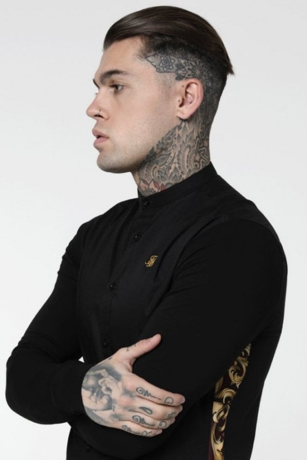 SikSilk L/S Royal Venetian Muscle Fit Side Shirt - Black/Deep Red Size