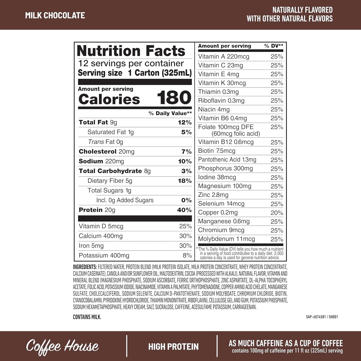 SlimFast Advanced Milk Chocolate High Protein Shakes 11 Fl. Oz., 12 Pk thumbnail