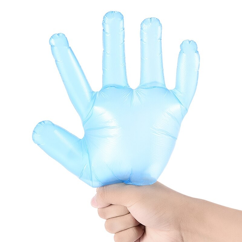 Nouvellement 100/200/300 PièCES Gants Transparents Bleus Jetables Gants En Plastique Jetables Pour La Production De L'industrie Alimentaire TE889