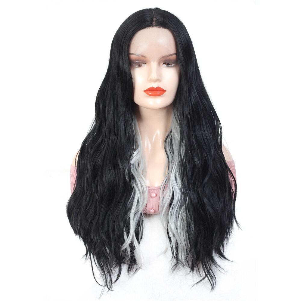 Perruque Lace Front Wig Naturelle, Cheveux Longs Ondulés, Fibre Résistante à La Chaleur, Couleur Dégradée, 2 Parties, Brun Et Rose Ombré, X-TRES thumbnail