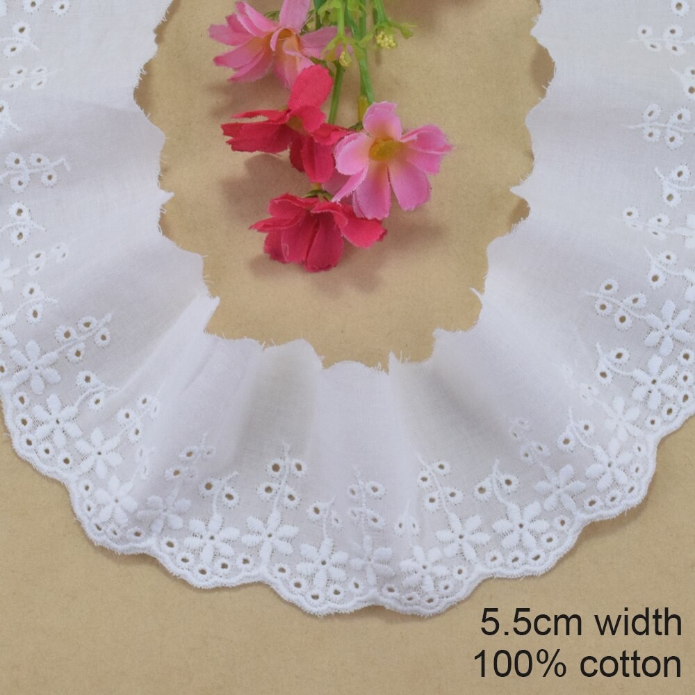 5.5cm De Large 100% Coton Broderie Blanc Dentelle Couture Ruban Garniture Mariage Décoration Poupées à Monter Soi-même Colthes Robe Accessoires #4