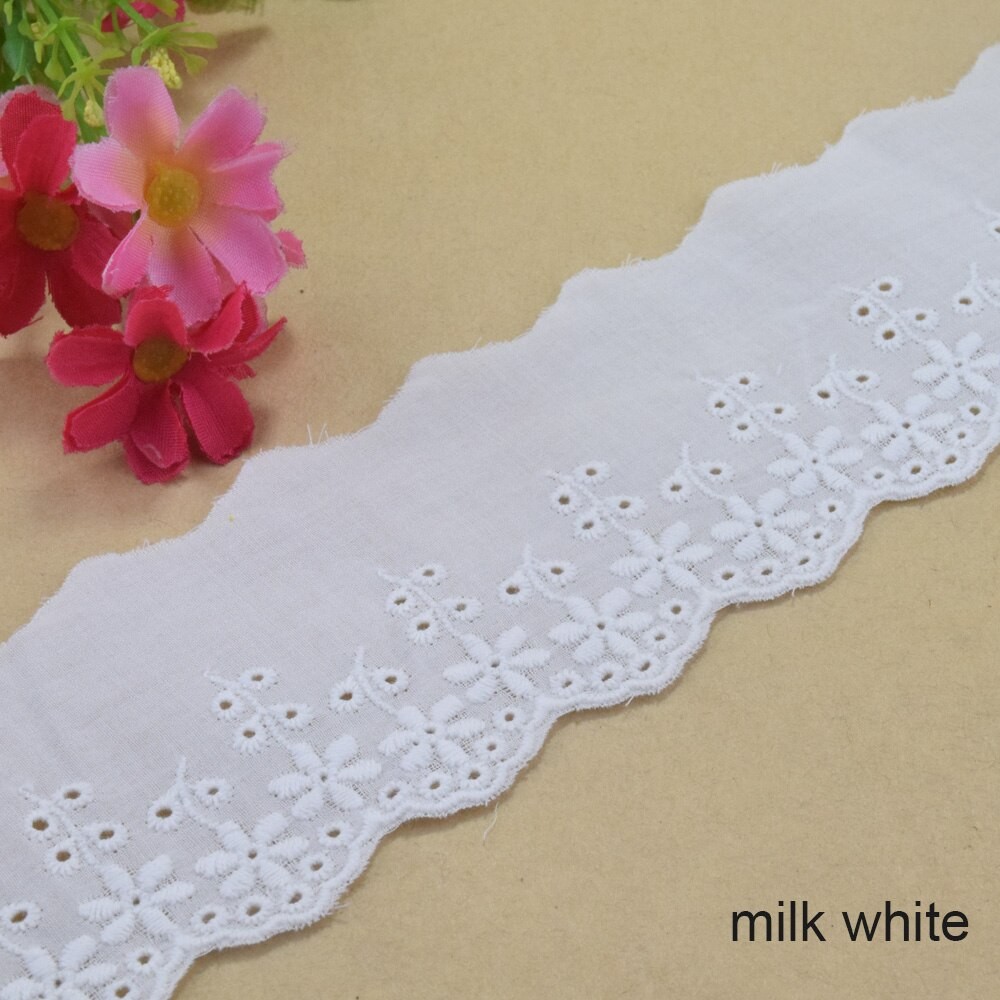 5.5cm De Large 100% Coton Broderie Blanc Dentelle Couture Ruban Garniture Mariage Décoration Poupées à Monter Soi-même Colthes Robe Accessoires #4 thumbnail