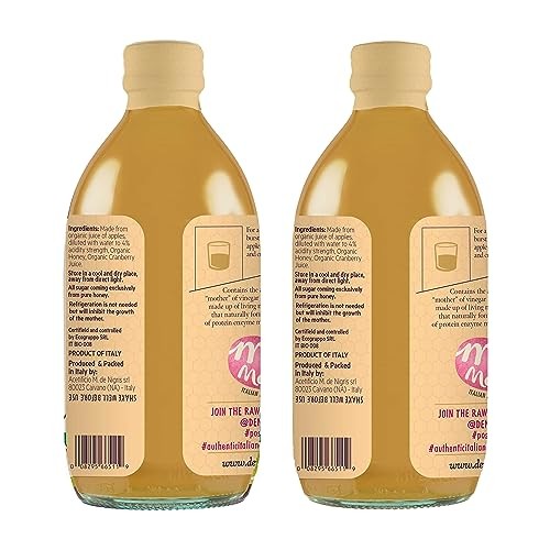 De Nigris Organic Apple Cider Vinegar with Honey Raw & Unfiltered 16,9 Oz (Pack of 2) | Apple Cider Vinegar with Mother, for the Balance of Metabolism thumbnail