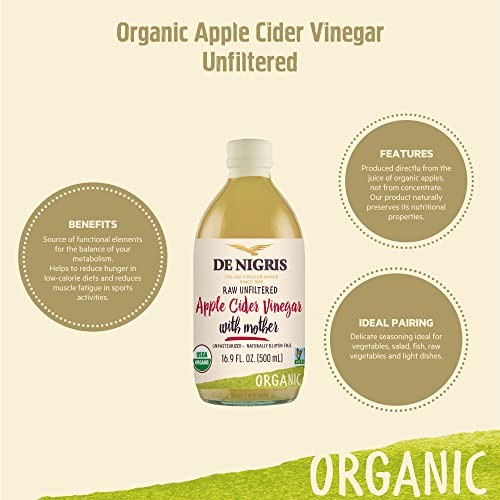 De Nigris Organic Apple Cider Vinegar with Honey Raw & Unfiltered 16,9 Oz (Pack of 2) | Apple Cider Vinegar with Mother, for the Balance of Metabolism thumbnail