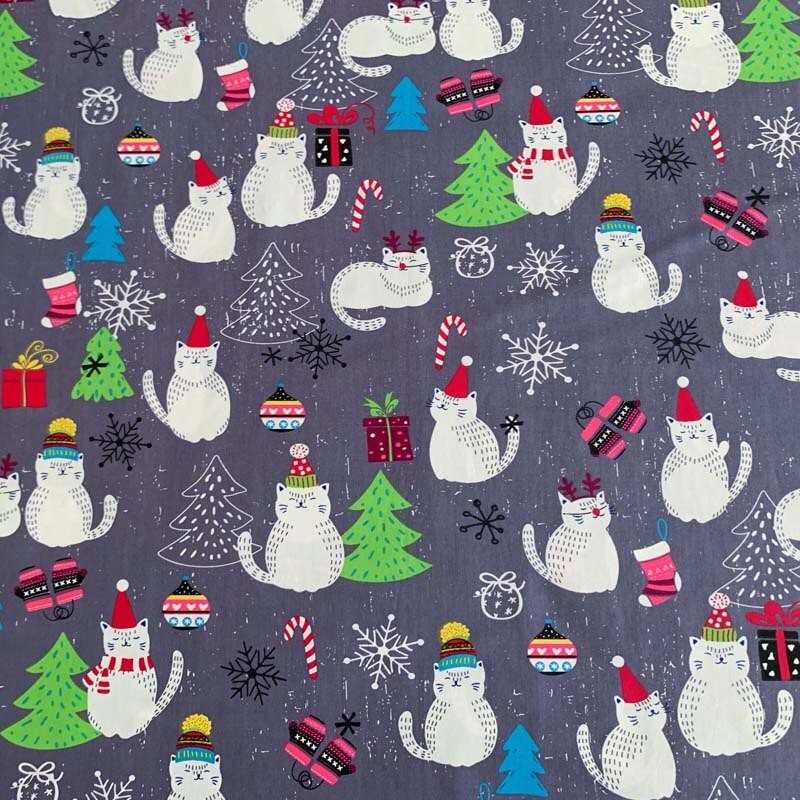 100% Coton Sergé Violet Bleu Dessin Animé Noël Chat Pin Bonhomme De Neige Dot Tissu Pour Enfant Feuille Coussin Quilting Décor à La Maison Artisa thumbnail