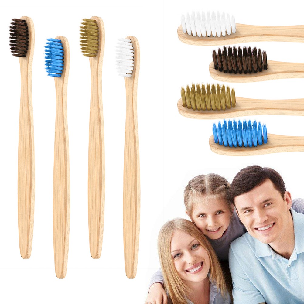 2 PièCES 4 Couleur Soins Buccaux Poignée En Bambou Nature Brosse à Dents En Bois Nettoyage Des Dents Doux Soies Brosses Saines