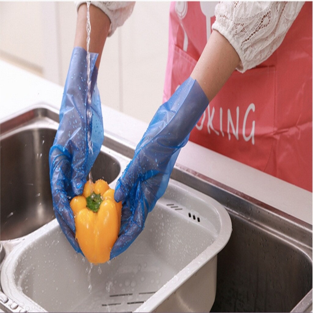 100 PièCES Gants Jetables Bleu Transparent Portable Ménage Nettoyage Cuisine Jetable Salle De Bain Gants Sanitaires Pour La Maison