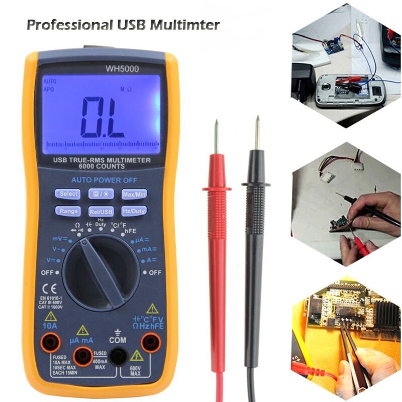 WH5000 Multimètre Numérique 5999 Comptes Avec Interface USB Gamme Automatique Avec Rétro-éclairage Aimant Accrocher AC DC Ampèremètre Voltmètre