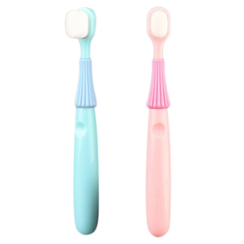 2x Petit Parapluie Dix Mille Cheveux Enfants Brosse À Dents Simple 1-2-3 Ans Cheveux Doux Brosse À Dents Bébé Bleu Et Rose thumbnail