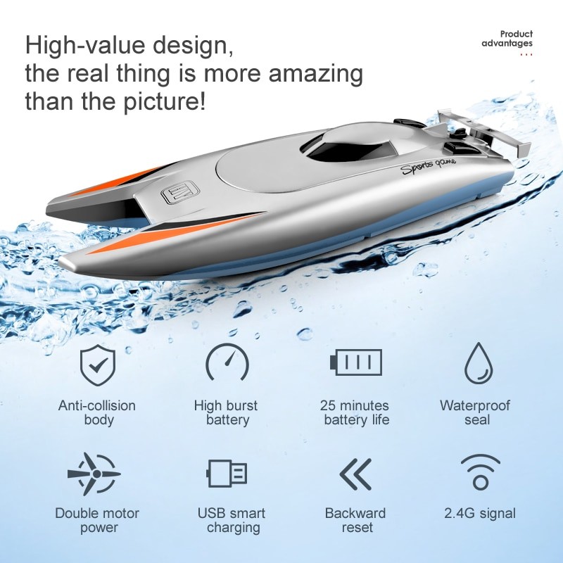 2.4G Radio RC Bateau Haute Vitesse Hors-bord Grande Capacité Batterie Double Moteur étanche Télécommande Bateau 30 KM/H Jouet