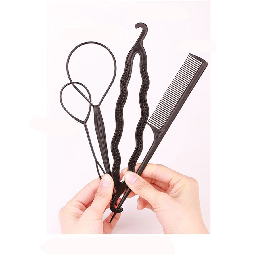 Outil De Tressage De Cheveux Bricolage Soi-même, 4 PièCES/1 Ensemble, Création De Boucle En Plastique, Pince à Queue De Cheval, Outil De Coiffure thumbnail