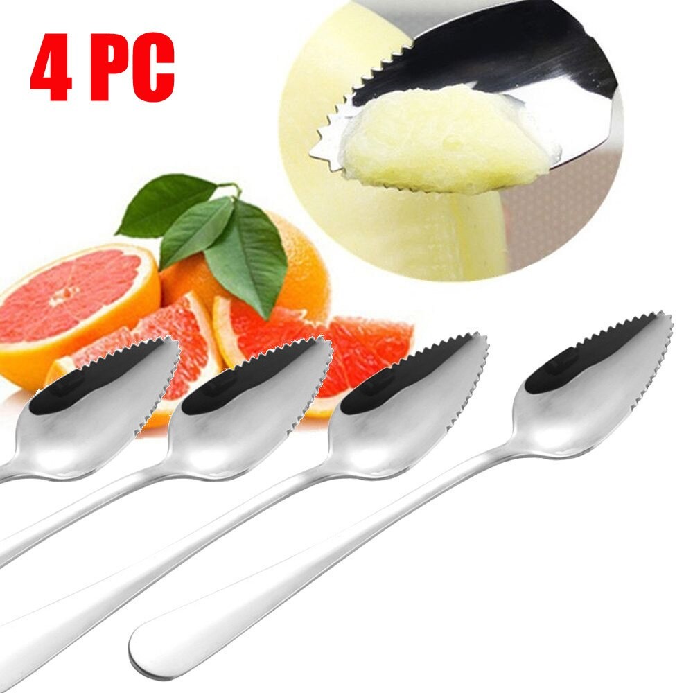 25# 4pcs Thick Stainless Steel Spoon Serrated Edge Grapefruit Spoon Sharp Specialty Spoon Multifunctional Kitchen Accessories thumbnail