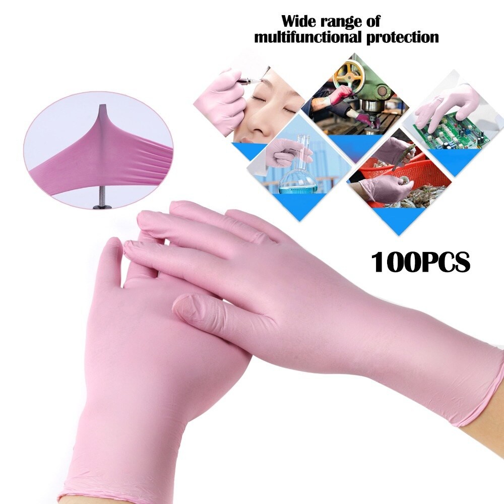 L Rose/bleu Gants Jetables Latex Pour Nettoyage à La Maison Gants Alimentaires Jetables Gants De Nettoyage Anti-dérapant Acide/alcali 100 PièCES