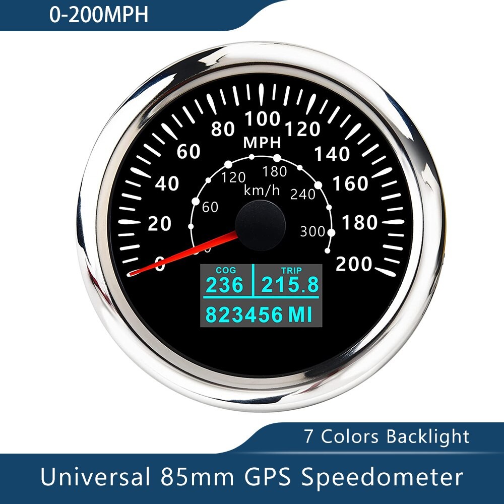 Neue 85mm GPS Tacho 0-30/60 Knoten 0-60/80/120/160/200 MPH 0-60/120/200 KM/H Mit 7 Farben Hintergrundbeleuchtung Für Auto Stiefel Motorrad