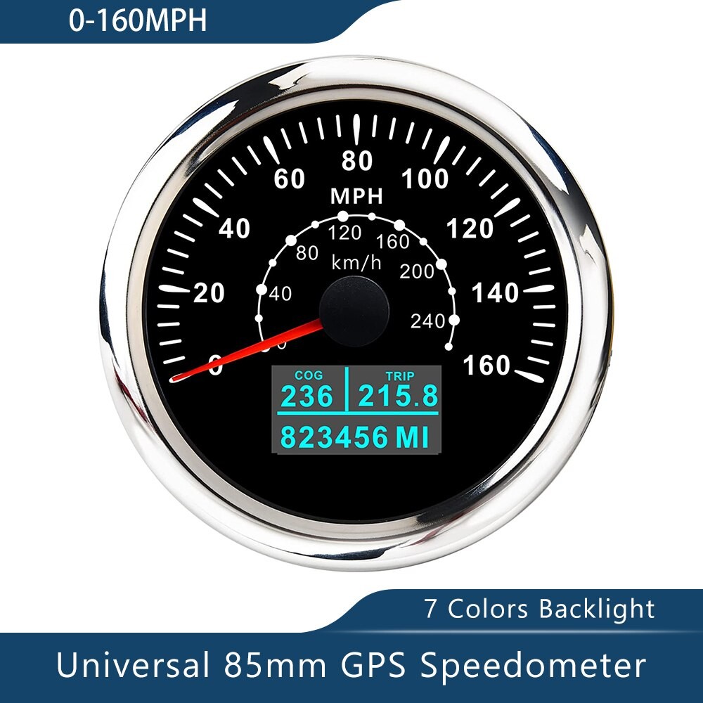 Neue 85mm GPS Tacho 0-30/60 Knoten 0-60/80/120/160/200 MPH 0-60/120/200 KM/H Mit 7 Farben Hintergrundbeleuchtung Für Auto Stiefel Motorrad