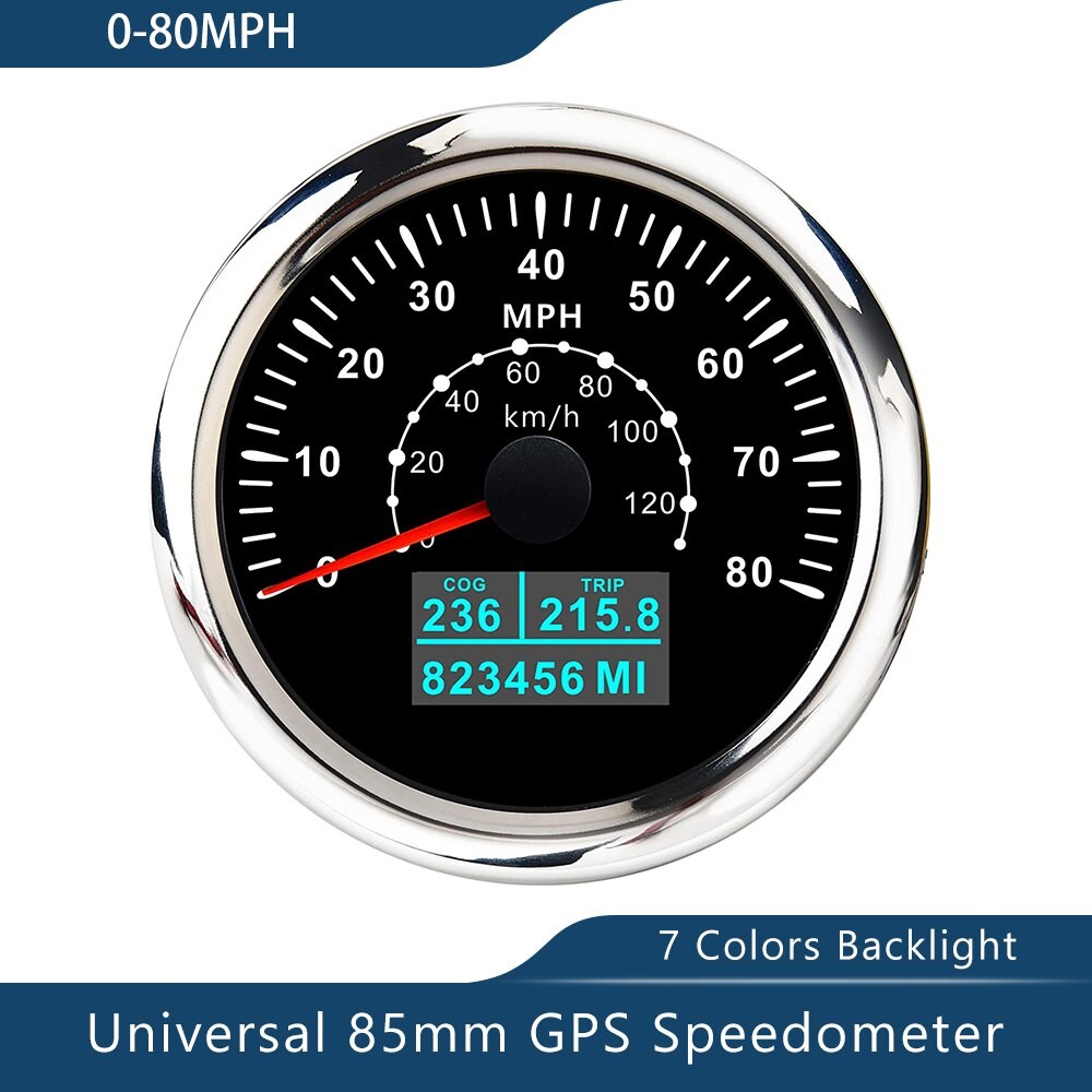 Neue 85mm GPS Tacho 0-30/60 Knoten 0-60/80/120/160/200 MPH 0-60/120/200 KM/H Mit 7 Farben Hintergrundbeleuchtung Für Auto Stiefel Motorrad