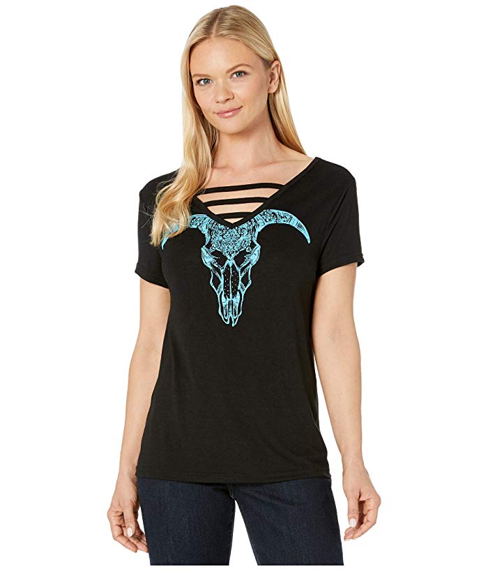 Roper 0489 Jersey Knit V-Neck (Black) Women's Clothing
