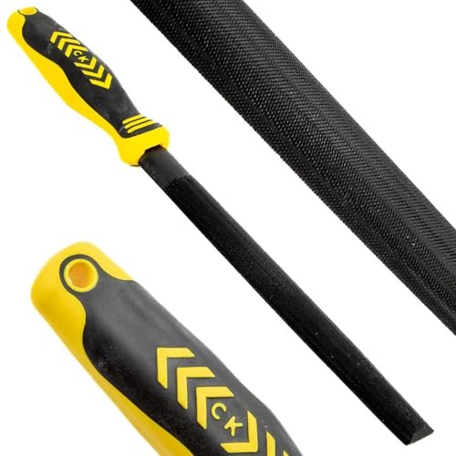 C.K Tools Engineers File Half Round 200mm Second Cut Tapered Point, High Carbon Black Oxide Steel, Ergonomic Two Component Grip, Secure Tang Bond, Lan