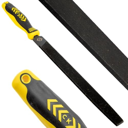 C.K Tools Engineers File 250mm Second Cut Flat Safe Edge, High Carbon Black Oxide Steel, Ergonomic Two Component Grip, Secure Tang Bond, Lanyard Compa