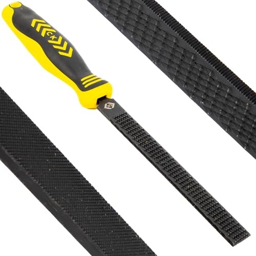 C.K Tools File Rasp 150mm Double Sided Flat, Bastard Rasp & Bastard Cut, High Carbon Black Oxide Steel, Ergonomic Two Component Grip, Secure Tang Bond