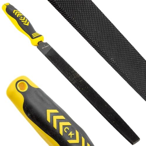 C.K Tools Engineers File 250mm Bastard Cut Flat Safe Edge, High Carbon Black Oxide Steel, Ergonomic Two Component Grip, Secure Tang Bond, Lanyard Comp