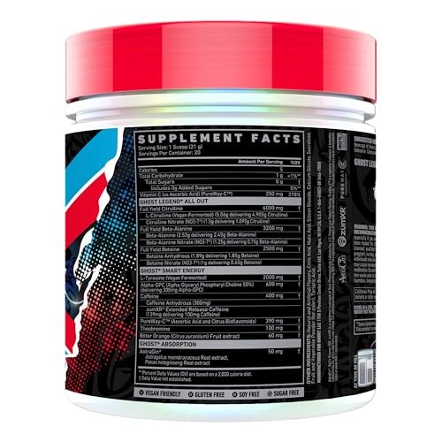 GHOST Legend All Out V2 Pre-Workout Powder, 'Merica Pop - 20 Servings - Pre-Workout Supplement for Men & Women - Energy & Pumps - Caffeine, Citrulline thumbnail