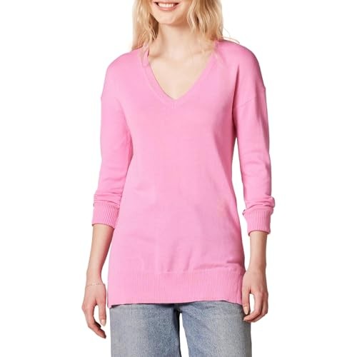 Amazon Essentials Women's Lightweight Long-Sleeve V-Neck Tunic Sweater (Available in Plus Size), Pink, X-Large