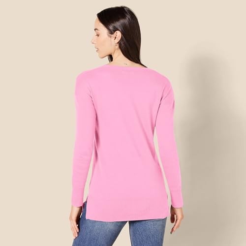 Amazon Essentials Women's Lightweight Long-Sleeve V-Neck Tunic Sweater (Available in Plus Size), Pink, X-Large thumbnail